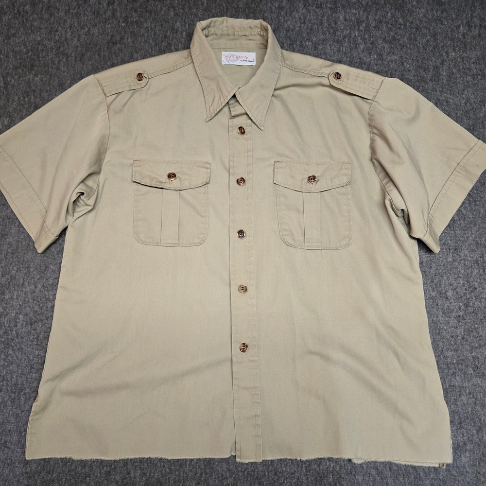 Vintage 60s Big Yank Sport-abouts SafariShirt Mens XL Tan Military Epaulets SS